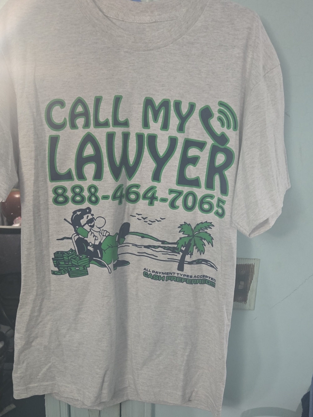 Call My Lawyer Short Sleeve Graphic Tee - Light Gray